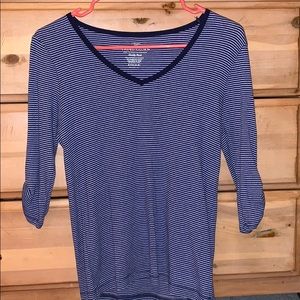 Navy Blue Striped 3/4 length Sleeved Shirt